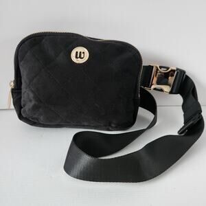 WANTABLE Belt Bag Fanny Pack Velour Velvet Nylon Black Gold Hardware Quilted